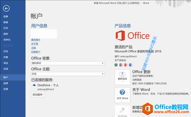 Office - 文件 - 帳戶 - 產(chǎn)品信息 - 激活的產(chǎn)品