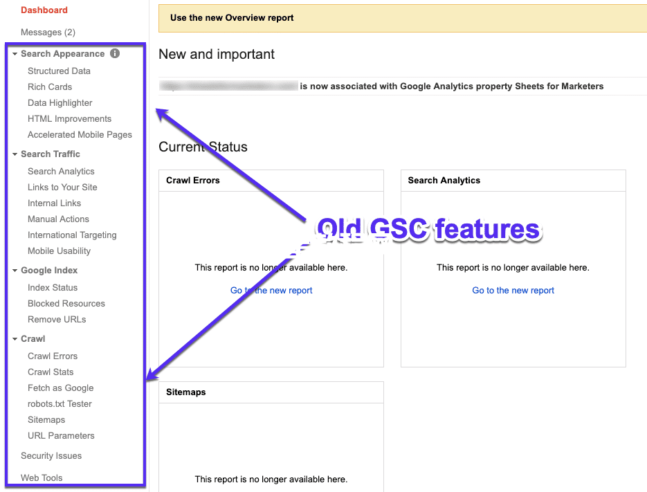 舊的Google Search Console功能