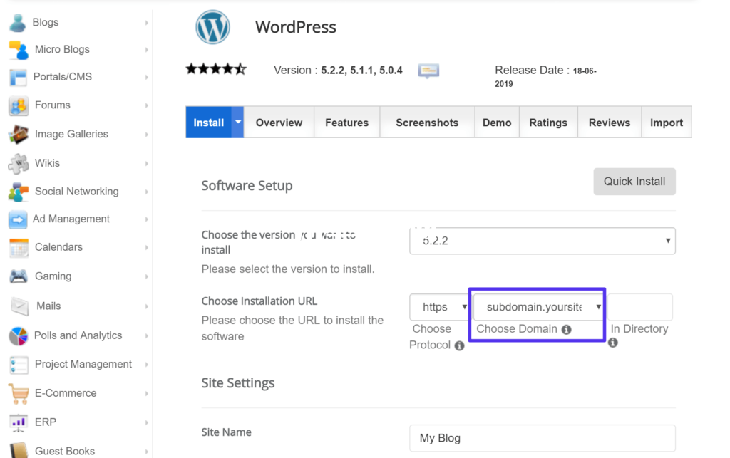 如何使用自動安裝程序在子域名上安裝WordPress