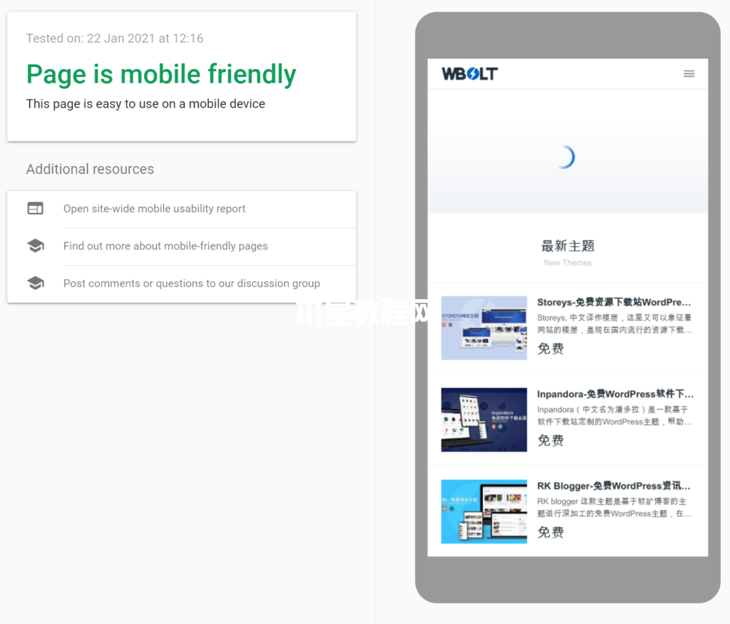 閃電博的Google移動設備友好測試結果