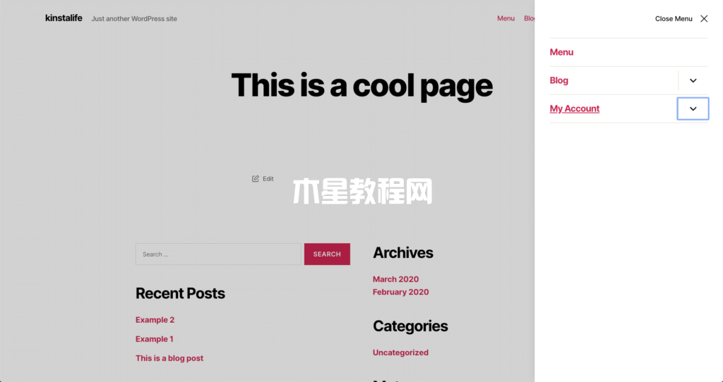 二〇二〇主題中的擴(kuò)展標(biāo)題菜單示例