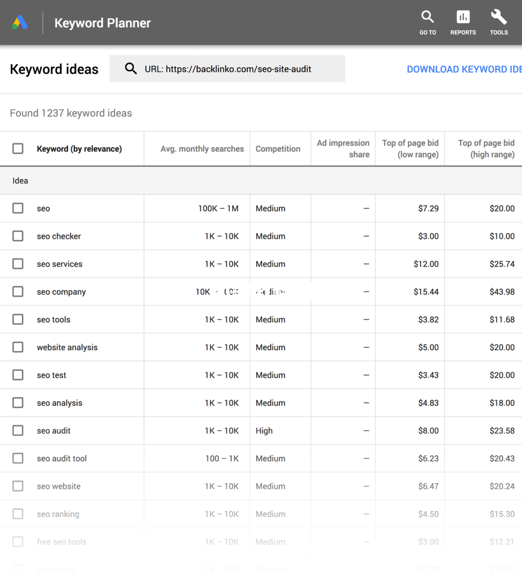 google keyword planner鏈接搜索結(jié)果