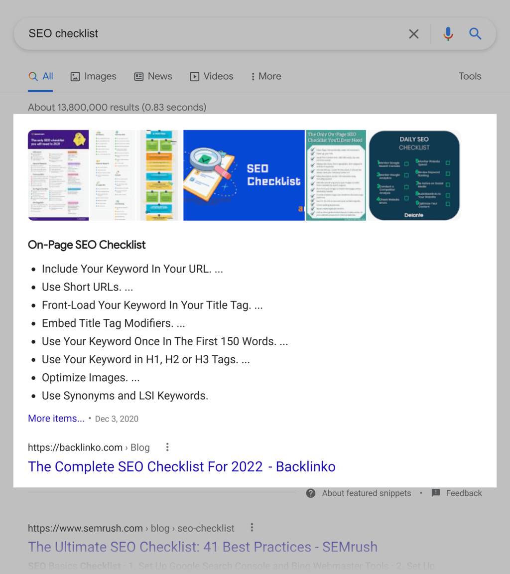 seo checklist關鍵詞谷歌搜索結果