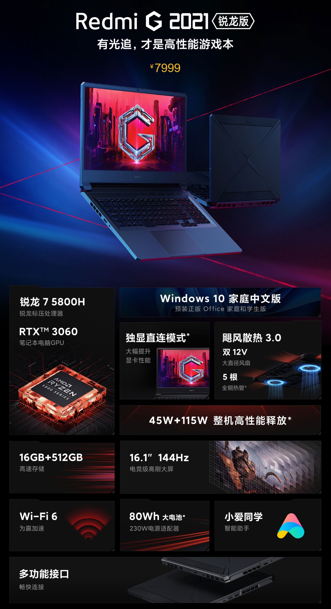 配RTX3060僅售6999！Redmi G游戲本銳龍版直降1千(圖2)
