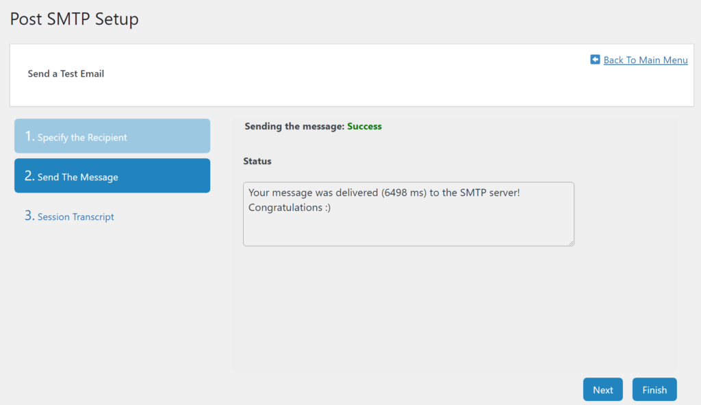 Outlook SMTP設(shè)置正確時(shí)的成功消息