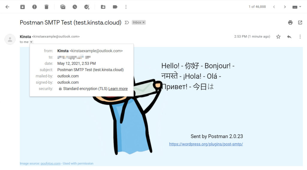 Post SMTP發(fā)送的測試電子郵件示例