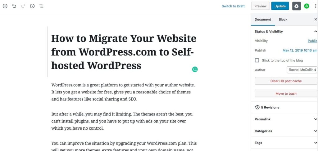 WordPress文章編輯屏幕中的修訂