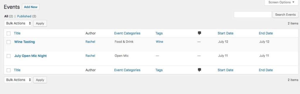 Events Calendar插件創(chuàng)建的event