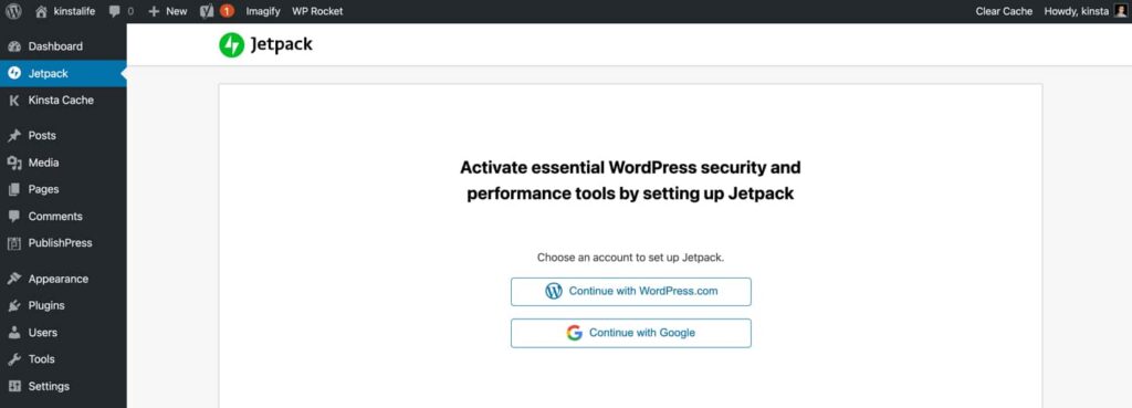 通過(guò)WordPress.com或Google登錄以使用Jetpack