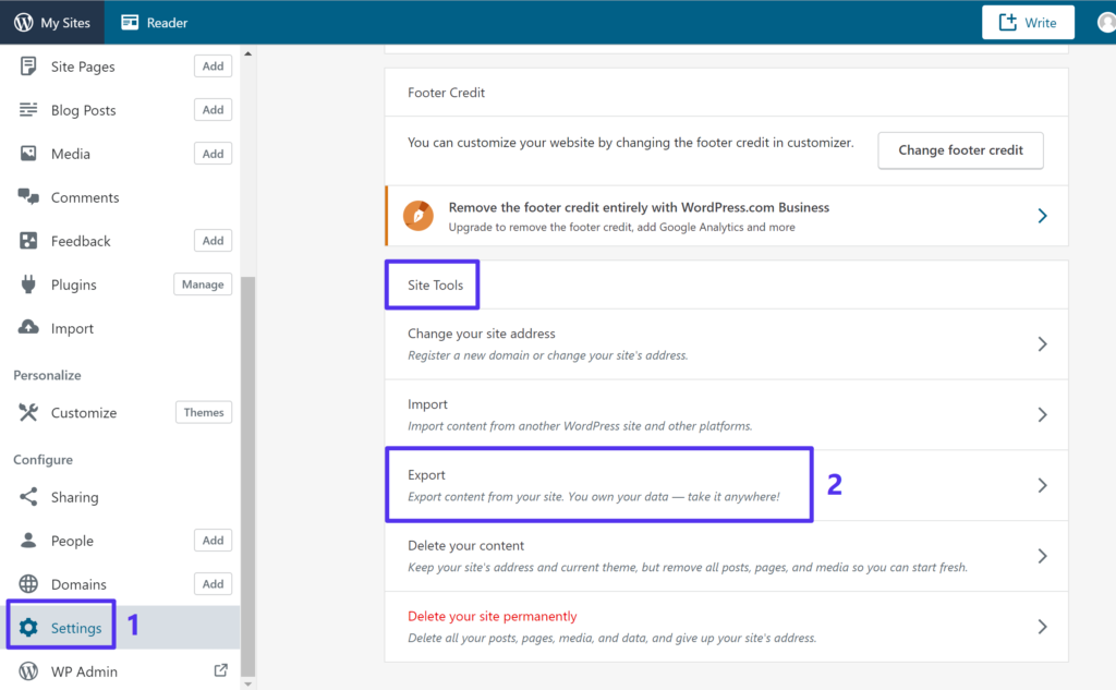 訪問WordPress.com導出設置