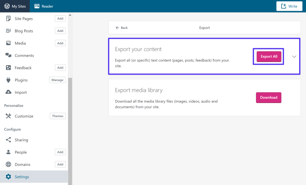 從WordPress.com導出您的內容