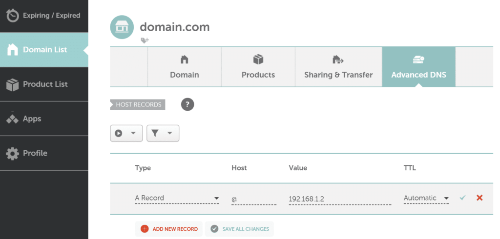 Namecheap A記錄IP地址