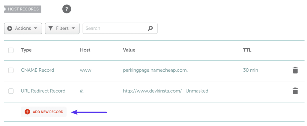 Namecheap添加新記錄