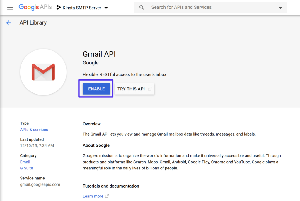 啟用Gmail API