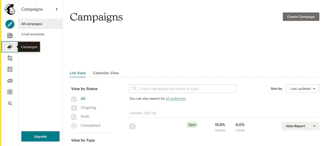 Mailchimp中的“Campaigns”按鈕