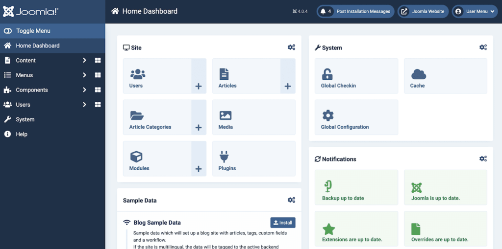 Joomla儀表盤
