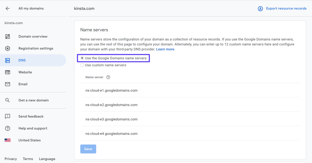Google Domains的默認(rèn)域名服務(wù)器