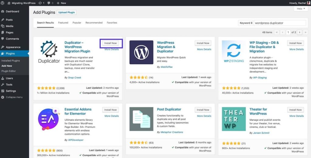 安裝WordPress Duplicator插件