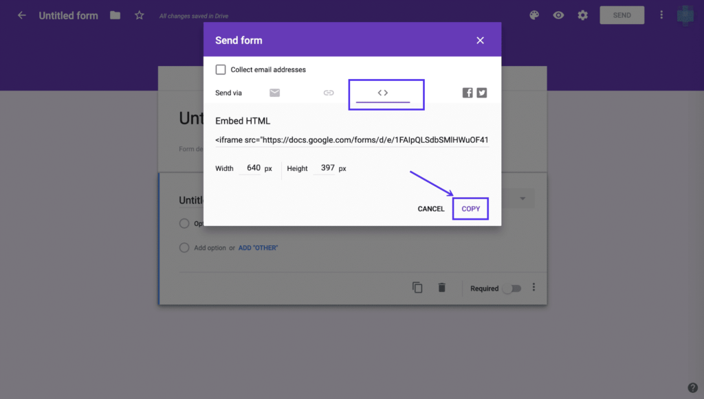 獲取您的Google表單的嵌入代碼