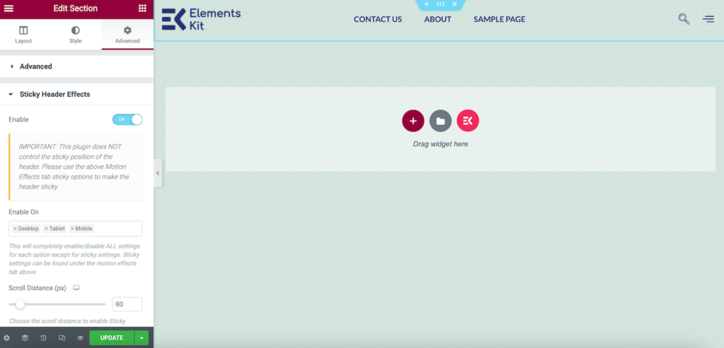 啟用Elementor固定header