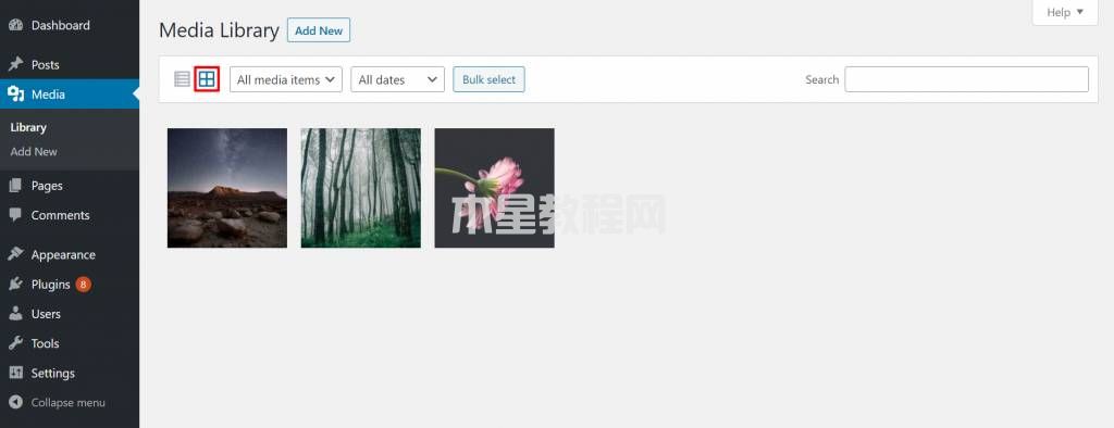 WordPress媒體庫網(wǎng)格視圖