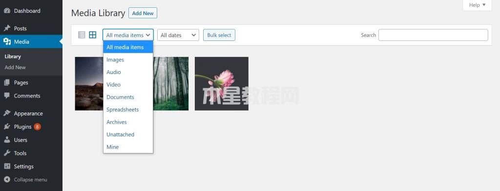 WordPress媒體庫所有媒體項(xiàng)目