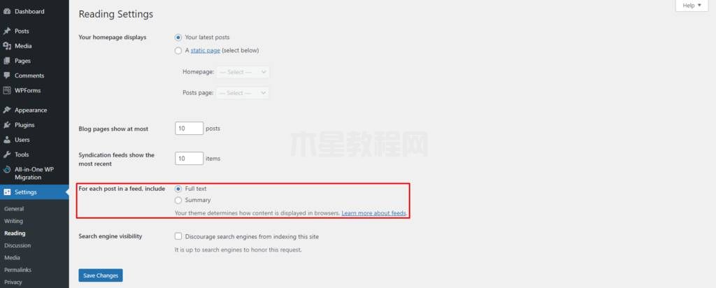 WordPress閱讀設(shè)置