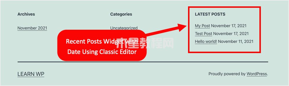 使用經(jīng)典編輯器的帶有日期的最近文章小工具