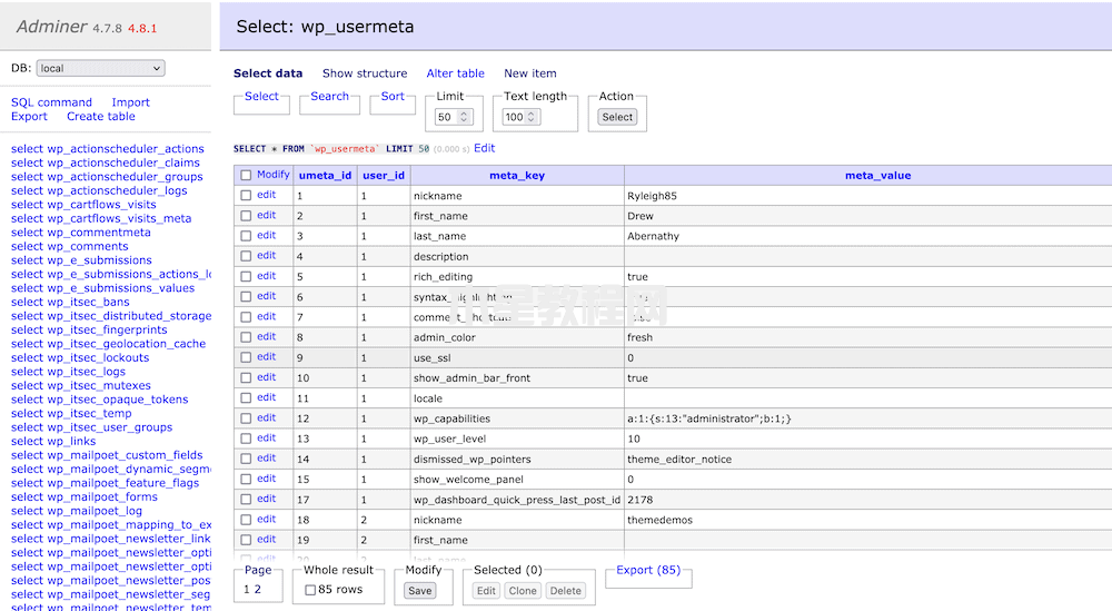 wp-usermeta數(shù)據(jù)表